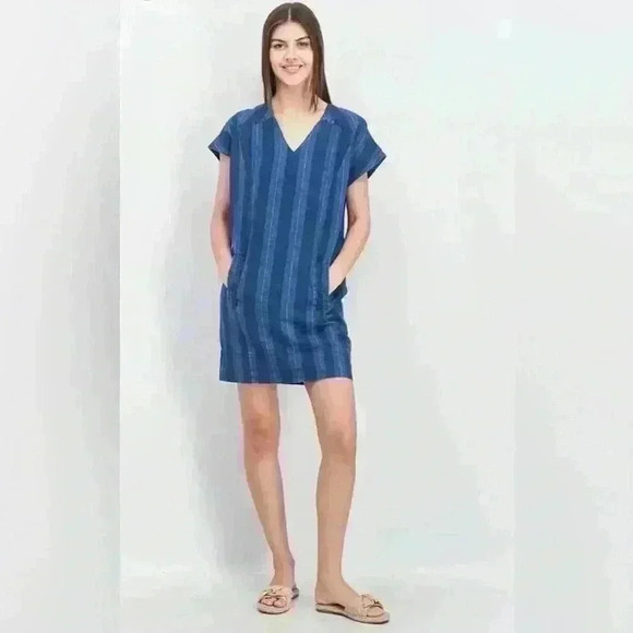 Joie Dresses & Skirts - NWT Joie Blue Striped Dyer Linen Blend V-Neck Shift Tunic Dress Sz Medium